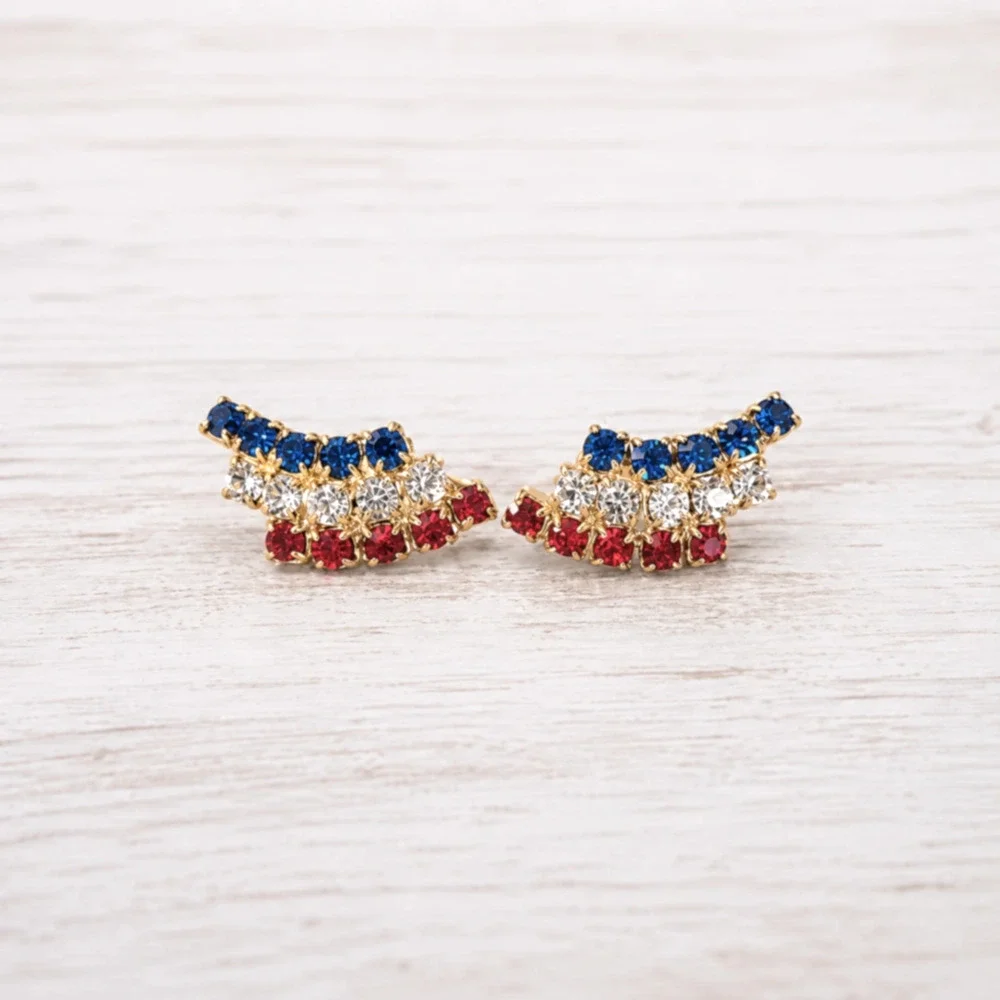Vintage Clip On Earrings Stunning Red, White, Blue Gems - 4th of July / USA